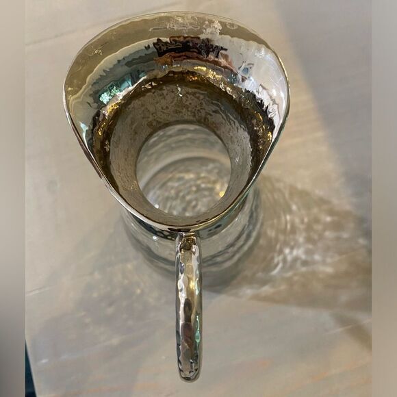 Hammered Glass Jug With Hammered Silver Spout And Handle 42oz - Picture 6 of 13